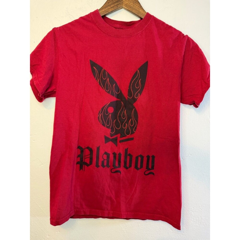 PLAYBOY Red Tee with Black Flame Bunny Logo
